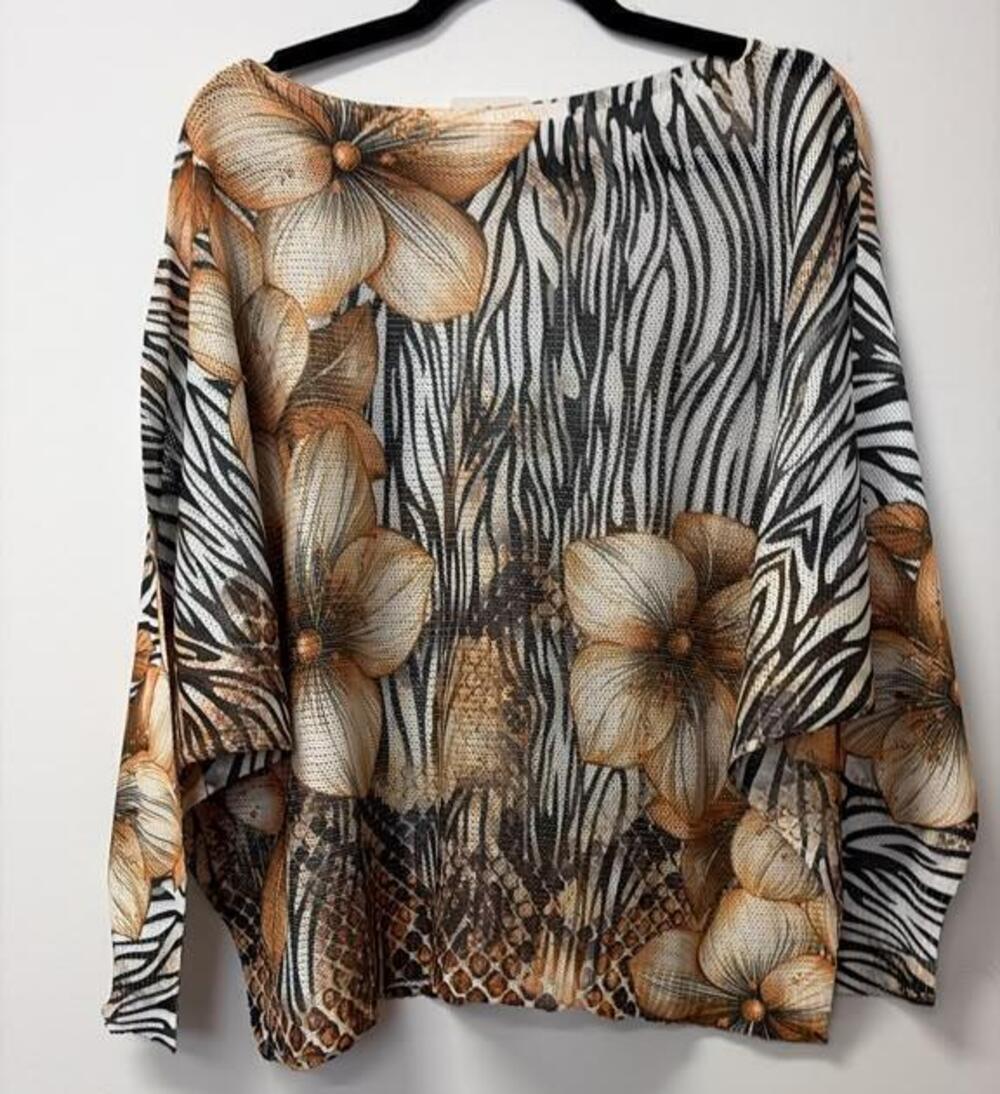L213 | Loowie Zebra Floral Round Neck Printed Knit Sweater | Multi | One Sze S-L